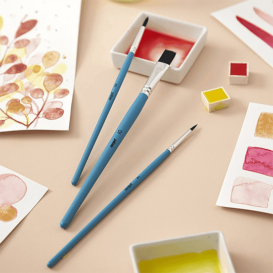 PEBEO Artist Synthetic Squirrel Aquarelle Watercolor Brush Flat & Round Set x 8