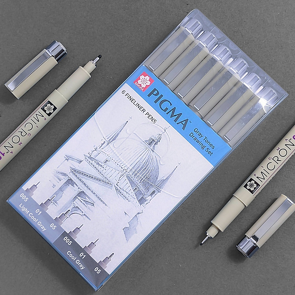 SAKURA Pigma Micron Pen Grey Tone Drawing Set x 6