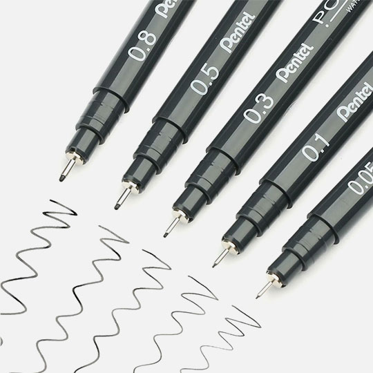 PENTEL Pointliner Drawing Pen Set x 5