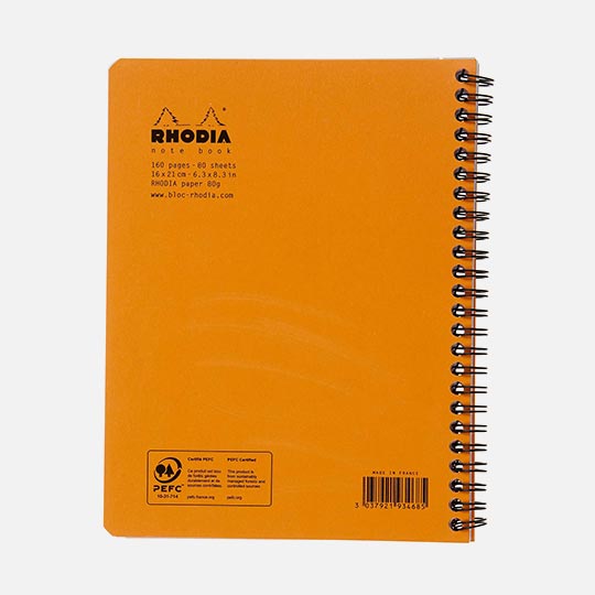 RHODIA Classic Lined Spiral Notebook 80gsm A5+ x 90 Orange