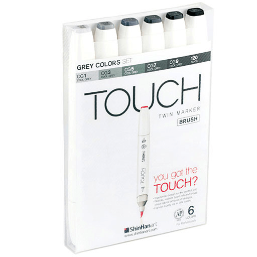 SHINHAN Touch Brush Twin Marker Cool Grey Set x 6