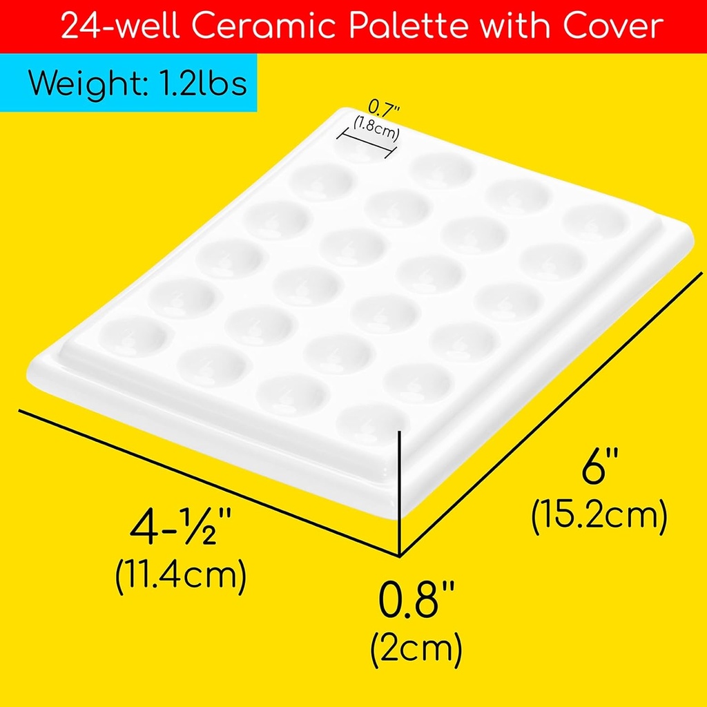 MEEDEN 24-Well Rectangle Porcelain Palette With Cover
