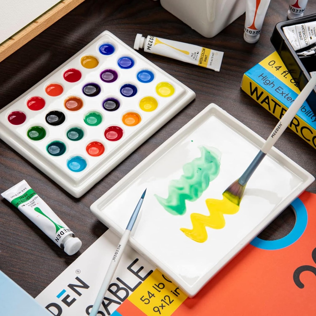 MEEDEN 24-Well Rectangle Porcelain Palette With Cover