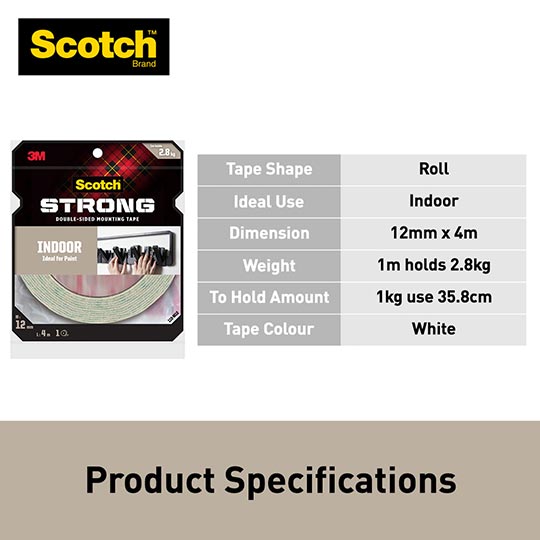 3M Scotch Strong Double-Sided Mounting Tape 12mm x 4m