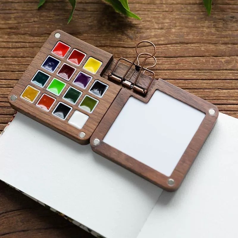 OVJ Wooden Watercolor Travel Palette Natural Color