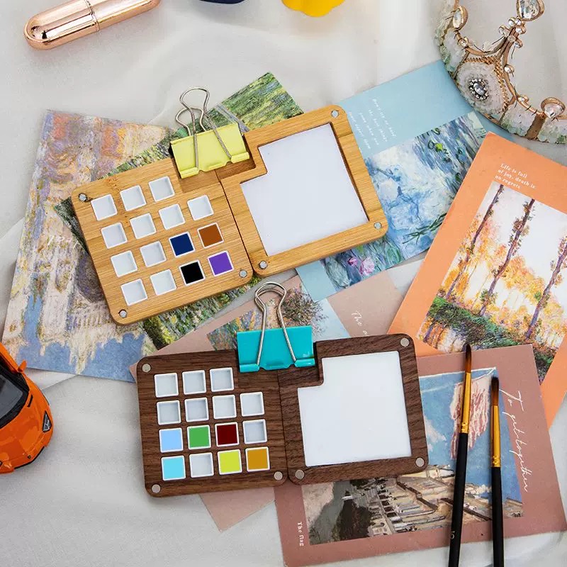 OVJ Wooden Watercolor Travel Palette Natural Color