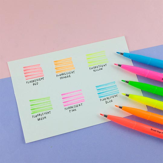 PENTEL Fude Touch Brush Pen Fluorescent Set x 6