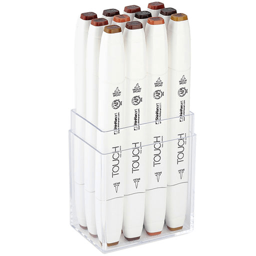 SHINHAN Touch Brush Twin Marker Wood Tones Set x 12