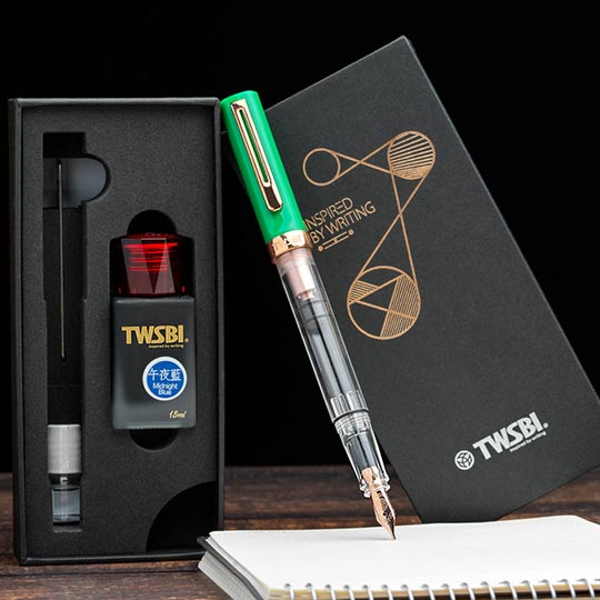 TWSBI Eco-T Royal Jade Fountain Pen And Midnight Blue Ink Set Stub 1.1