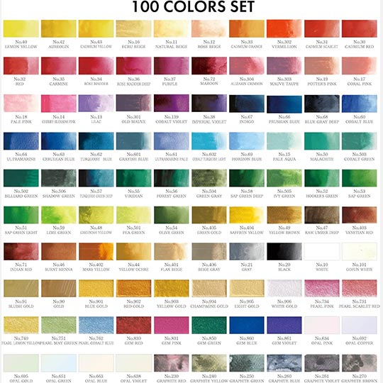 KURETAKE Gansai Tambi Japanese Watercolor Set x 100