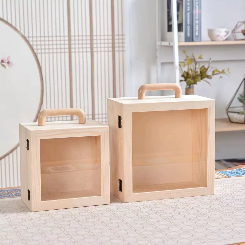 OVJ Diorama Pine Wood Box With Hinged Cover 12cm x 18cm x 18cm