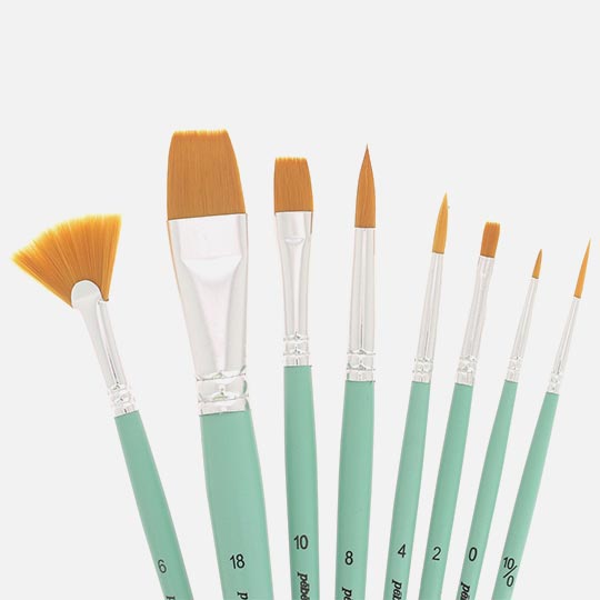 PEBEO Yellow Polyamide Brush Fan, Flat & Round Set x 8