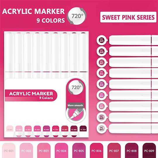 OVJ Languo Acrylic Brush Marker Sweet Pink Set x 9