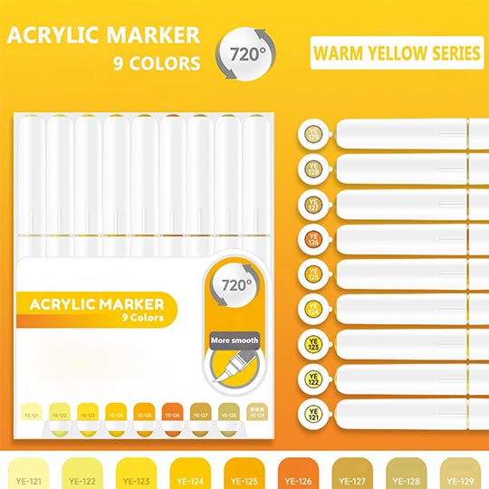 OVJ Languo Acrylic Brush Marker Warm Yellow Set x 9