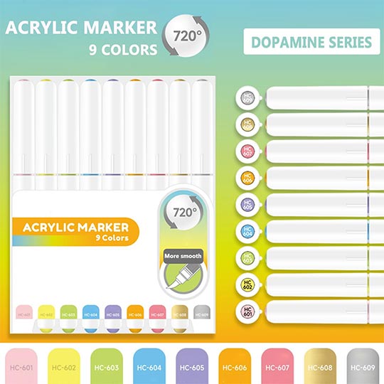 OVJ Languo Acrylic Brush Marker Dopamine Set x 9