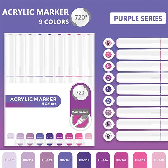 OVJ Languo Acrylic Brush Marker Purple Set x 9
