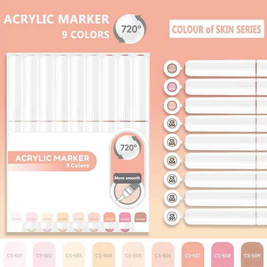 OVJ Languo Acrylic Brush Marker Skin Tone Set x 9