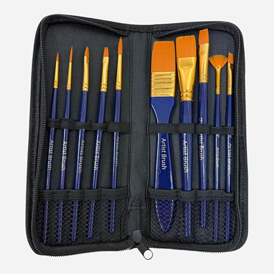 OVJ Golden Taklon Acrylic Brush Set x 10 (Canvas Case Included)