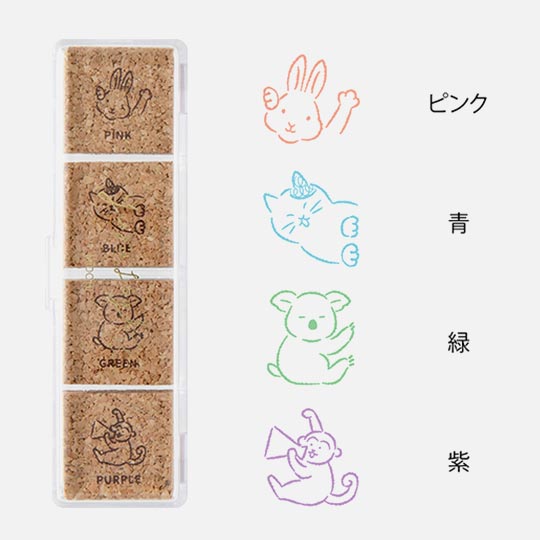 MIDORI Yuru Log Paintable Pre-inked Stamp Animal Poses