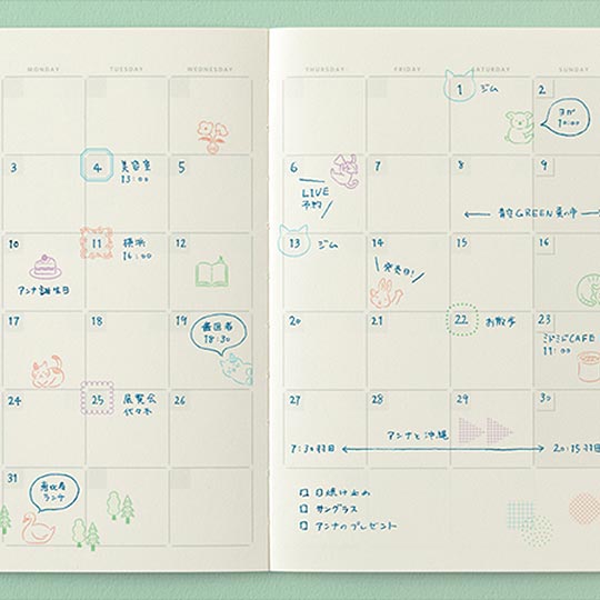 MIDORI Yuru Log Paintable Pre-inked Stamp Animal Poses