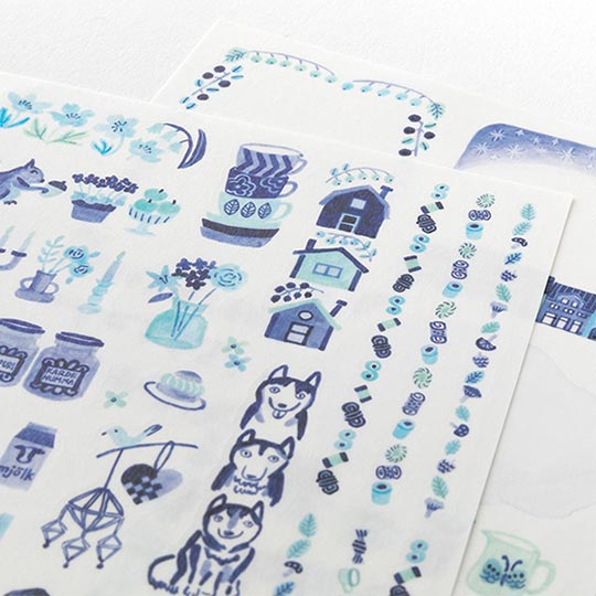 MIDORI Yuru Log Sticker Blue Nordic x 2