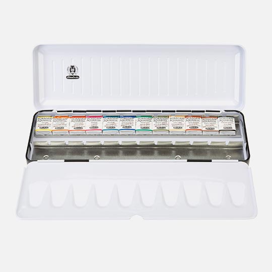 SCHMINCKE Horadam Watercolor 1/2 Pan Black Metal Box With Groove Set x 12