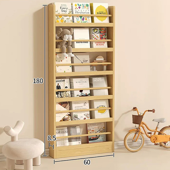 OVJ 6-Tier Natural Wood Bookshelf 8.5cm x 60cm x 1.8m
