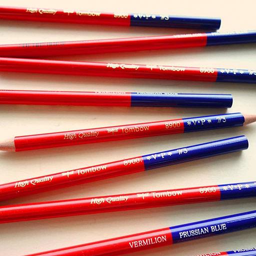 TOMBOW 8900 Vermilion/Prussian Blue Pencil x 12