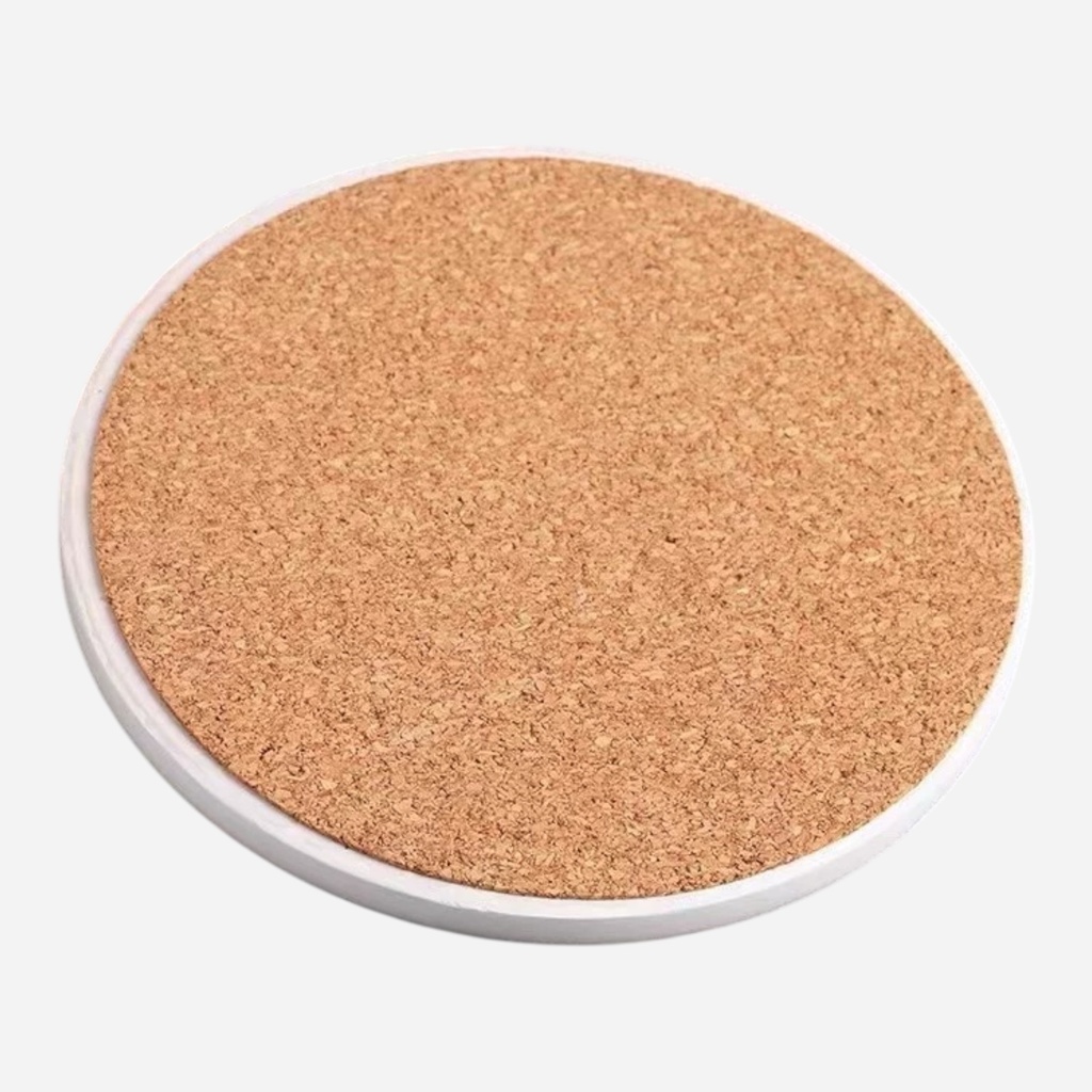 OVJ Ceramic Tile Coaster Matt White 10cm (Cork Base Included)