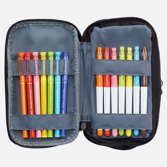 LIHIT LAB. Triple Zipper Pen Case Jet Black