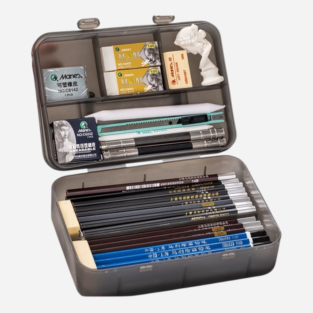 OVJ Drawing Pencil Storage Box Black (Accessories Not Included)
