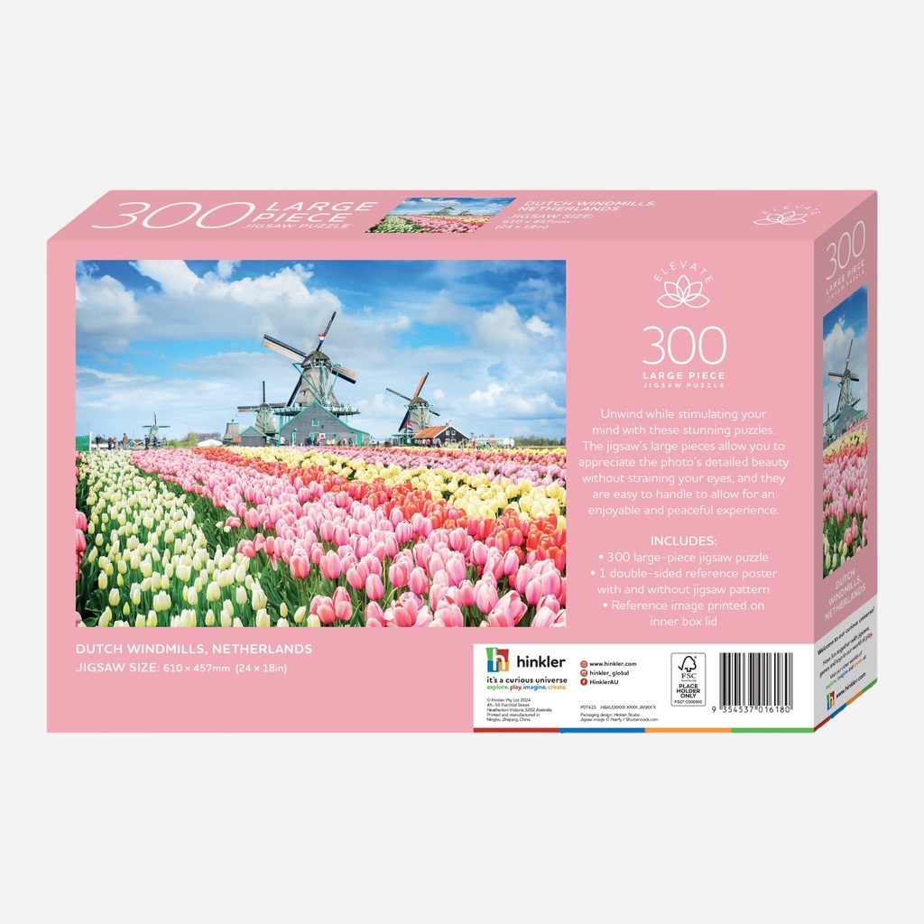 HINKLER Elevate Jigsaw Puzzle 300 Pieces - Windmills, Netherlands