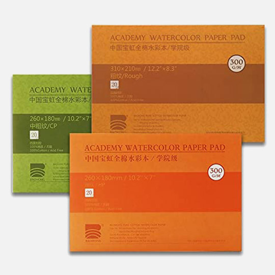 BAOHONG Academy 100% Cotton Acid Free Cold Press Watercolor Pad 300gsm 210mm x 310mm x 20