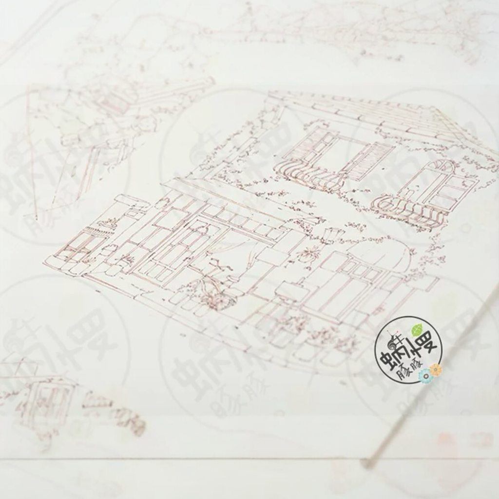 OVJ Yangtze 100% Cotton Watercolor Pre-Drawn Design 300gsm Old Shophouses