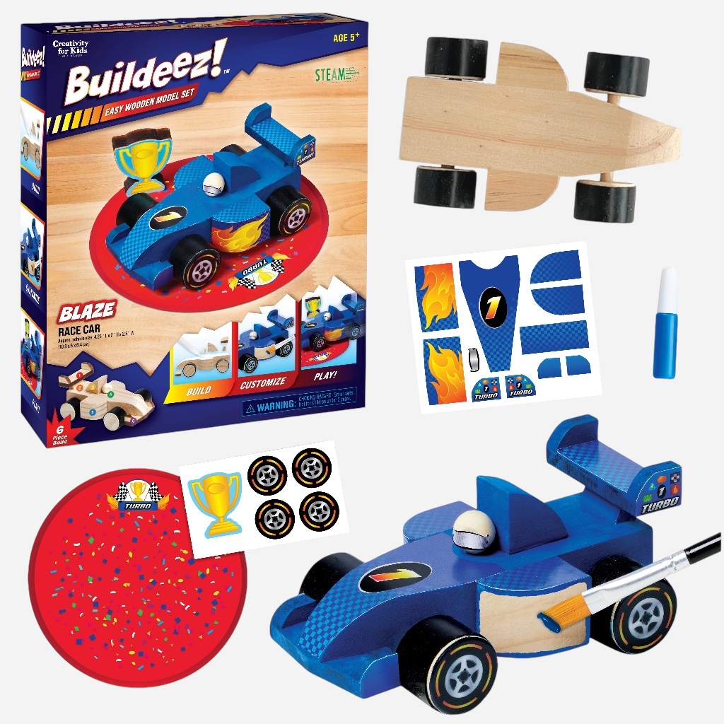 FABER-CASTELL Creativity For Kids Buildeez! Easy Wooden Model Set Blaze Race Car
