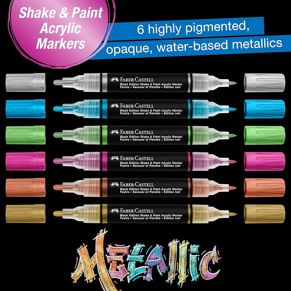 FABER-CASTELL Shake & Paint Acrylic Marker Metallic Set x 6