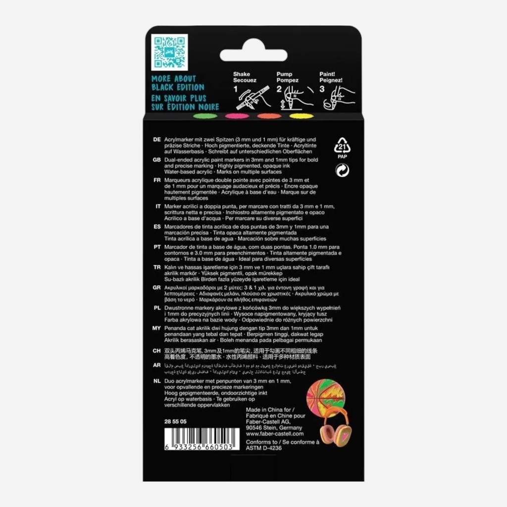 FABER-CASTELL Shake & Paint Acrylic Marker Metallic Set x 6