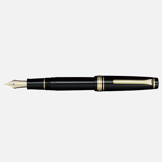 SAILOR Professional Gear Black Gold Trim Fountain Pen 21K Gold Medium Fine