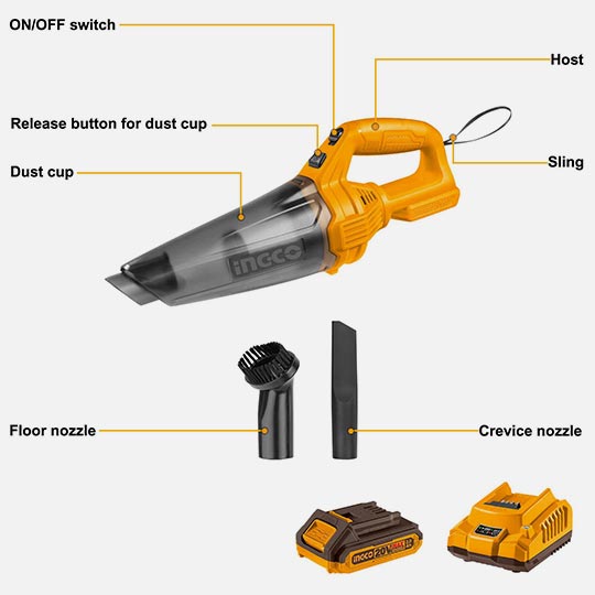 INGCO Handheld Vacuum Cleaner (Includes Battery & Charger)