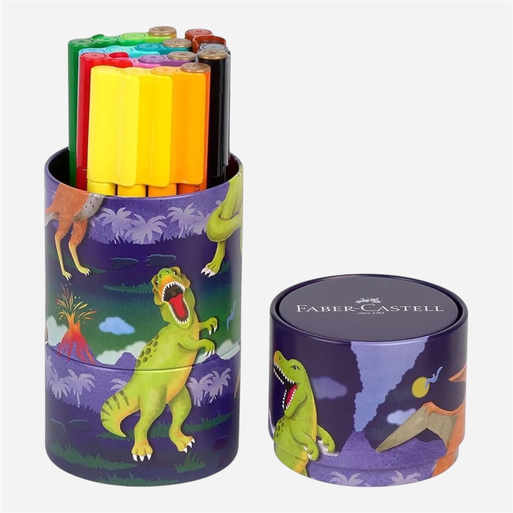FABER-CASTELL Connector Felt Tip Pen Dinosaur Tin Set x 20