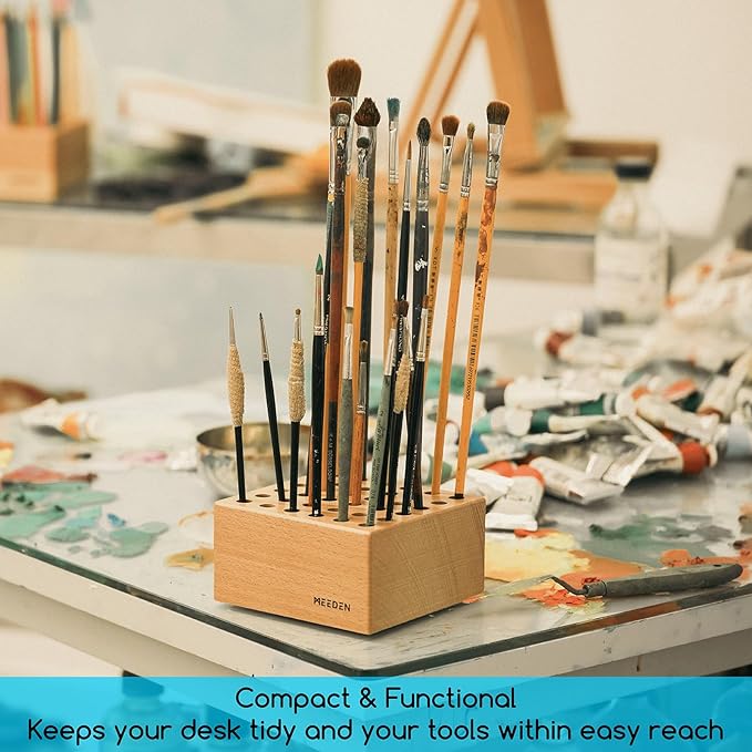 MEEDEN Beechwood Brush Holder 36-Hole