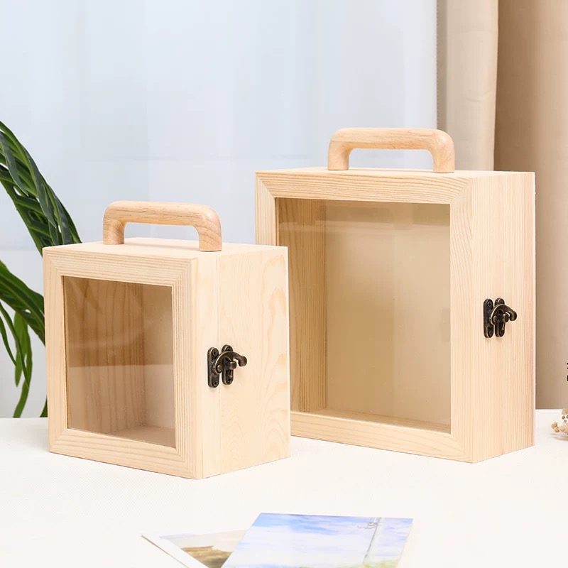 OVJ Diorama Pine Wood Box With Slide Cover 8cm x 20cm x 20cm