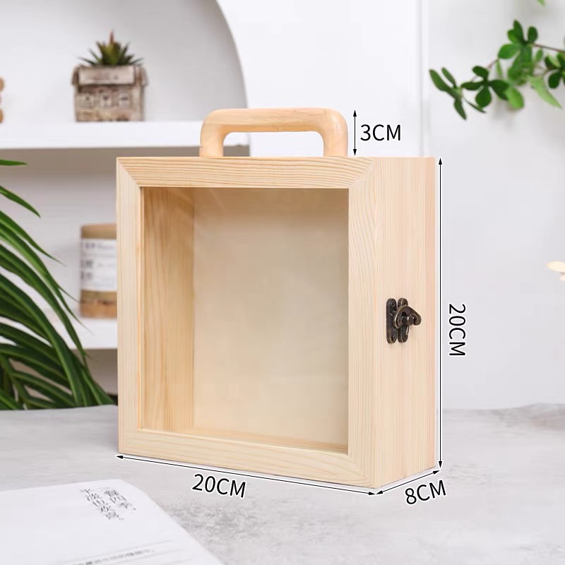 OVJ Diorama Pine Wood Box With Slide Cover 8cm x 20cm x 20cm