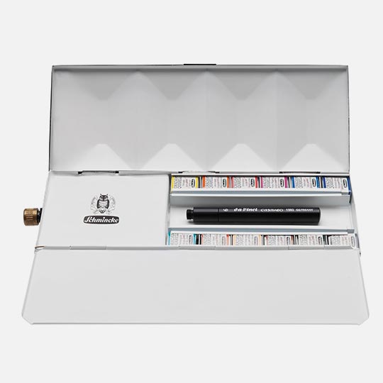 SCHMINCKE Horadam Watercolor 1/2 Pan Set x 12 (Water Tank & Travel Brush Included)