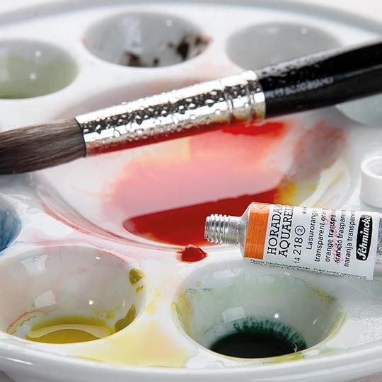 SCHMINCKE Horadam Watercolor 1/2 Pan Set x 12 (Water Tank & Travel Brush Included)