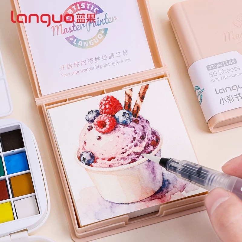 LANGUO Mini Watercolor Paper Book 230gsm Cold Press 80mm x 80mm x 50 Sand White