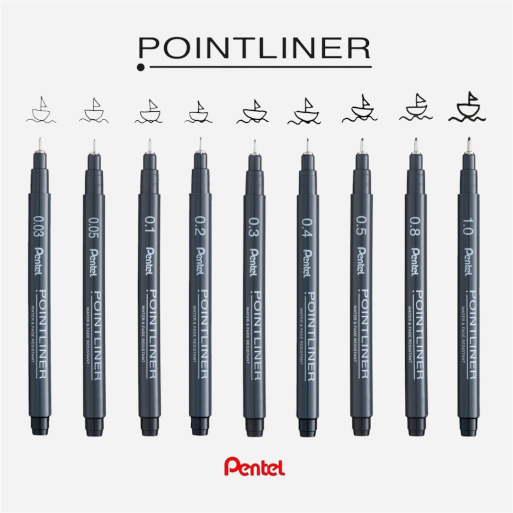 PENTEL Arts Pointliner Drawing Pen Set x 5