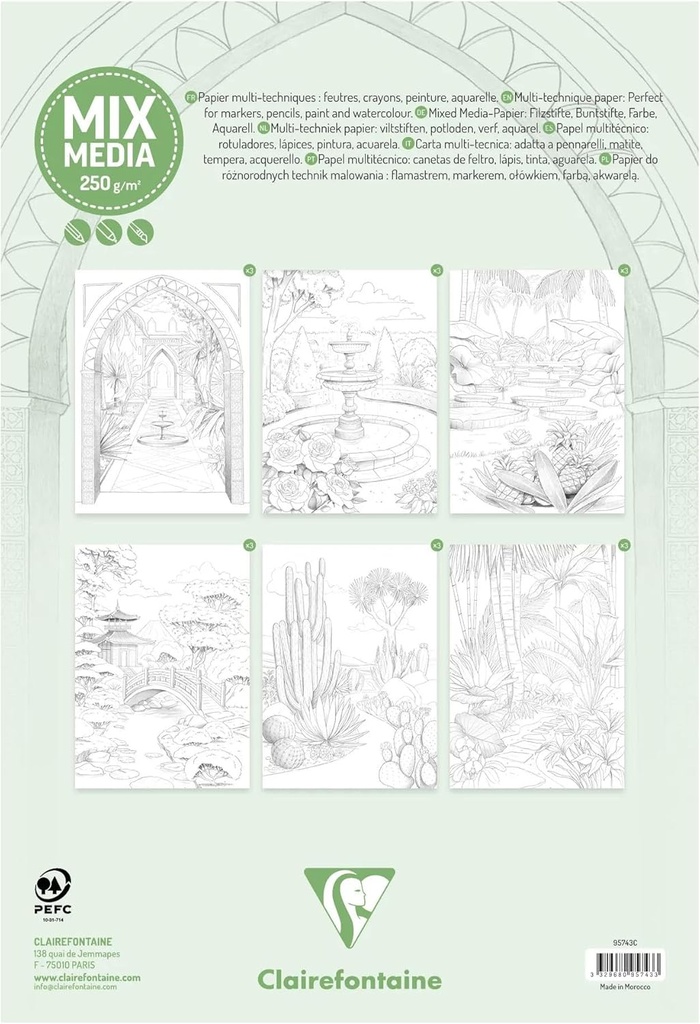 CLAIREFONTAINE Mixed Media Coloring Pad Gardens