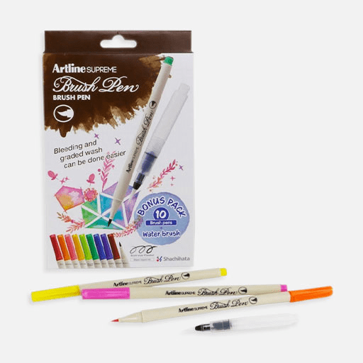 ARTLINE Supreme Brush Pen Set x 10 (Water Brush Included)