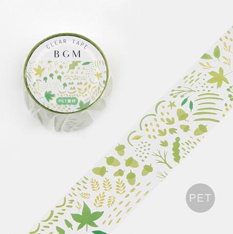 BGM Clear Tape 30mm Green Leaves